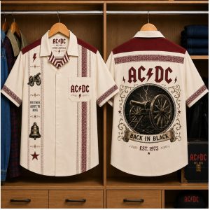 Ac Dc Cannon And Bell Back In Black Retro Style Bowling Shirt Ac Dc Cannon And Bell Back In Black Retro Style Bowling Shirt