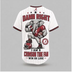 Alabama Crimson Tide Elephant Mascot Damn Right Baseball Jersey