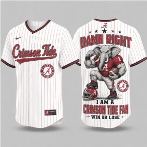 Alabama Crimson Tide Elephant Mascot Damn Right Baseball Jersey
