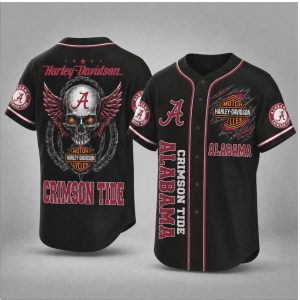 Alabama Crimson Tide Winged Skull Motorcycle Style Baseball Jersey Alabama Crimson Tide Winged Skull Motorcycle Style Baseball Jersey