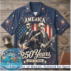 America 250 Years Founding Fathers Rock Guitar Hawaiian Shirt