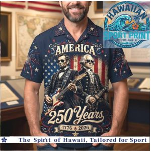 America 250 Years Founding Fathers Rock Guitar Hawaiian Shirt