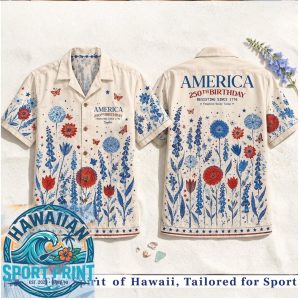 America 250th Birthday Wildflower Floral Patriotic Button Down Shirt