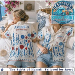 America 250th Birthday Wildflower Floral Patriotic Button Down Shirt