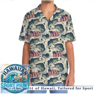 American Flag Bass Fishing Vintage Hawaiian Shirt