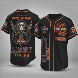 Auburn Tigers Biker Skull Wings Motorcycle Style Baseball Jersey