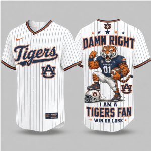Auburn Tigers Mascot Damn Right I Am A Fan Baseball Jersey