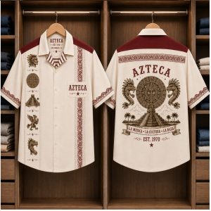 Azteca Sun Stone Calendar Pyramids Vintage Retro Bowling Shirt Azteca Sun Stone Calendar Pyramids Vintage Retro Bowling Shirt