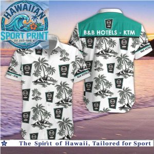 B B Hotels KTM Cycling Team Tropical Palm Tree Beach Hawaiian Shirt