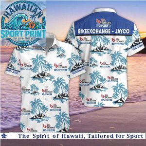 BikeExchange Jayco Cycling Team Tropical Palm Tree Beach Hawaiian Shirt