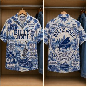 Billy Joel Piano Man Vintage Blue Toile Mens Hawaiian Shirt Billy Joel Piano Man Vintage Blue Toile Mens Hawaiian Shirt