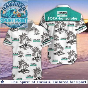 Bora Hansgrohe Cycling Palm Tree Beach Button Down Shirt
