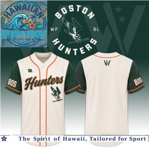 Boston Hunters Cream Green Baseball Jersey Custom Uniform