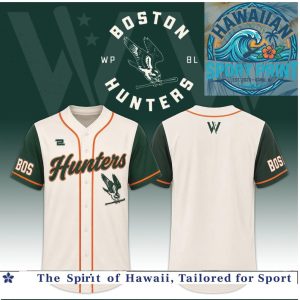 Boston Hunters Cream Green Baseball Jersey Custom Uniform