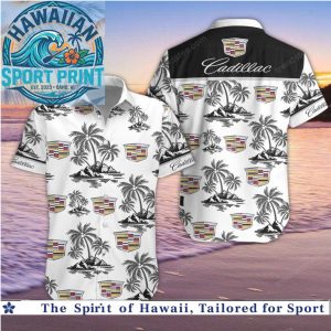 Cadillac Classic Crest Palm Trees Tropical Aloha Shirt