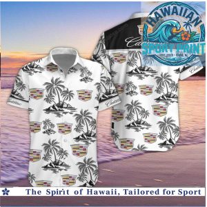 Cadillac Classic Crest Palm Trees Tropical Aloha Shirt