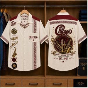 Chicago Brass Instruments Rose Vintage Retro Style Bowling Shirt Chicago Brass Instruments Rose Vintage Retro Style Bowling Shirt