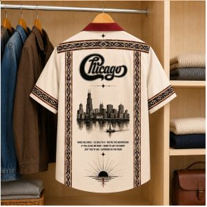 Chicago Rock Band City Skyline Retro Striped Button Down Shirt Chicago Rock Band City Skyline Retro Striped Button Down Shirt