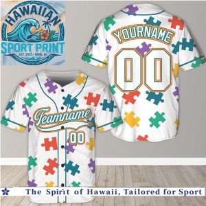 Colorful Autism Awareness Puzzle Piece Baseball Jersey Team Apparel