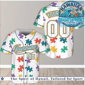 Colorful Autism Awareness Puzzle Piece Baseball Jersey Team Apparel