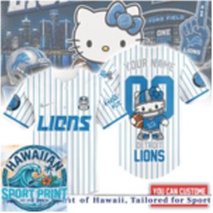 Detroit Lions Hello Kitty Football Cute Mascot Baseball Jersey
