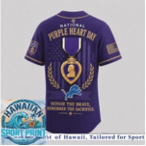 Detroit Lions National Purple Heart Day Baseball Jersey