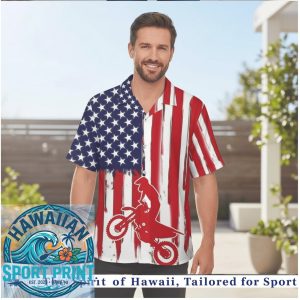 Dirt Bike Motorcycle American Flag Red Silhouette Hawaiian Shirt