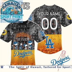 Dodgers Peanuts Fall Snoopy Autumn Leaves Custom Baseball Jersey