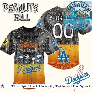 Dodgers Peanuts Fall Snoopy Autumn Leaves Custom Baseball Jersey