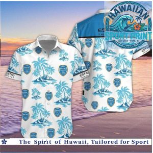 ESTAC Troyes Soccer Team Tropical Palm Trees Hawaiian Shirt