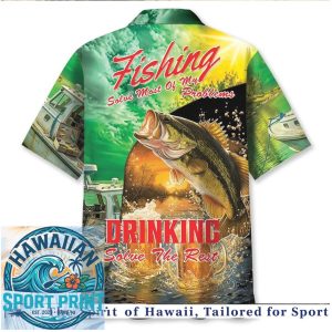 Fishing Bass Fish Drink Beer Solve Problems Hawaiian Shirt