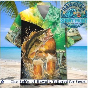 Fishing Bass Fish Drink Beer Solve Problems Hawaiian Shirt