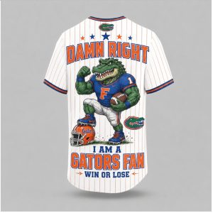 Florida Gators Mascot Damn Right Fan Win Or Lose Baseball Jersey