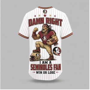Florida State Seminoles Mascot Damn Right Fan Baseball Jersey