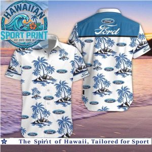 Ford Motor Company Cars Palm Trees Beach Hawaiian Shirt