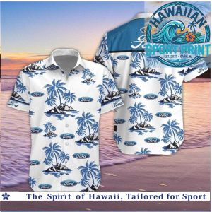 Ford Motor Company Cars Palm Trees Beach Hawaiian Shirt