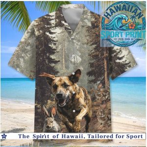 Forest Nature German Shepherd Dog Running With Rabbits Hawaiian Shirt