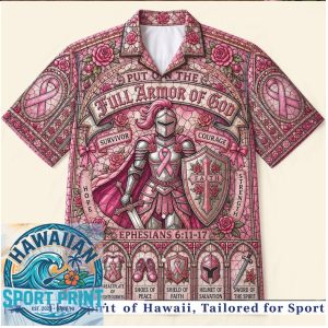 Full Armor Of God Ephesians Knight Pink Rose Christian Hawaiian Shirt