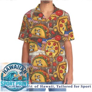 Funny Pizza Versus Taco American Flag Foodie Hawaiian Shirt