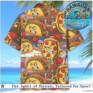 Funny Pizza Versus Taco American Flag Foodie Hawaiian Shirt