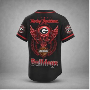 Georgia Bulldogs Biker Skull Wings Motorcycle Style Baseball Jersey