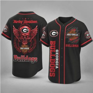 Georgia Bulldogs Biker Skull Wings Motorcycle Style Baseball Jersey