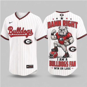 Georgia Bulldogs Mascot Damn Right Win Or Lose Baseball Jersey