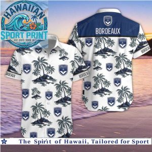 Girondins Bordeaux Blue Palm Tree Beach Button Down Shirt