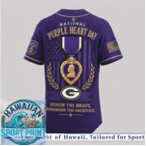 Green Bay Packers National Purple Heart Day Baseball Jersey