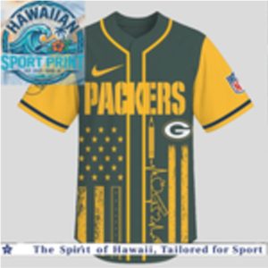 Green Bay Packers Teacher American Flag Heartbeat Baseball Jersey