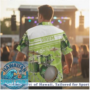 Green Drum Set Music Notes Instrumental Hawaiian Shirt