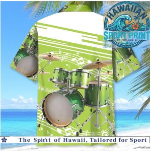 Green Drum Set Music Notes Instrumental Hawaiian Shirt