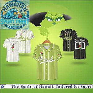 Green Grinch Pinstripe Baseball Jersey with Custom Name Number