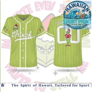 Green Grinch Pinstripe Baseball Jersey with Custom Name Number